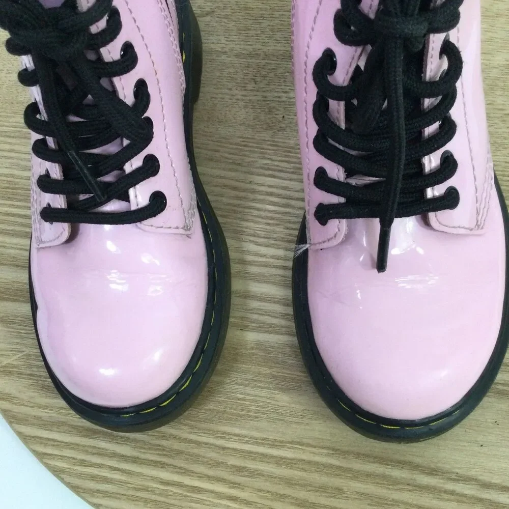 Dr Martens AirWair Girls 1460 Patent Leather Lace Up Boots Light Pink Size 12